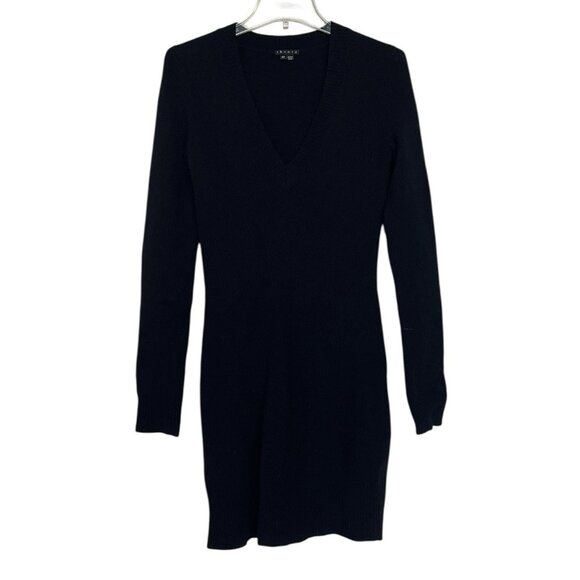 Theory Sweater Dress Womens Size Small Black V Neck Long Sleeve Body Con Wool - Picture 1 of 7